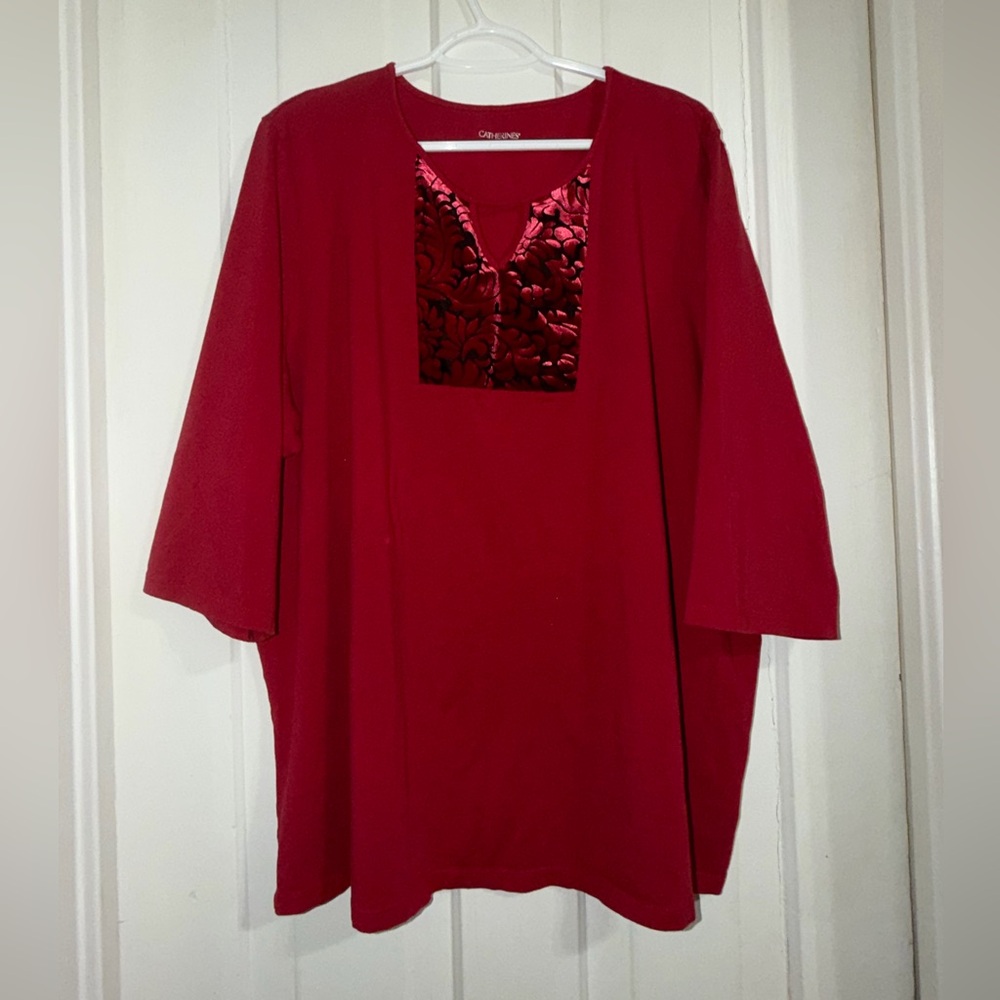 Women's plus‎ size 3X, 26/28w Catherines Deep Red Tunic Top, shirt blouse